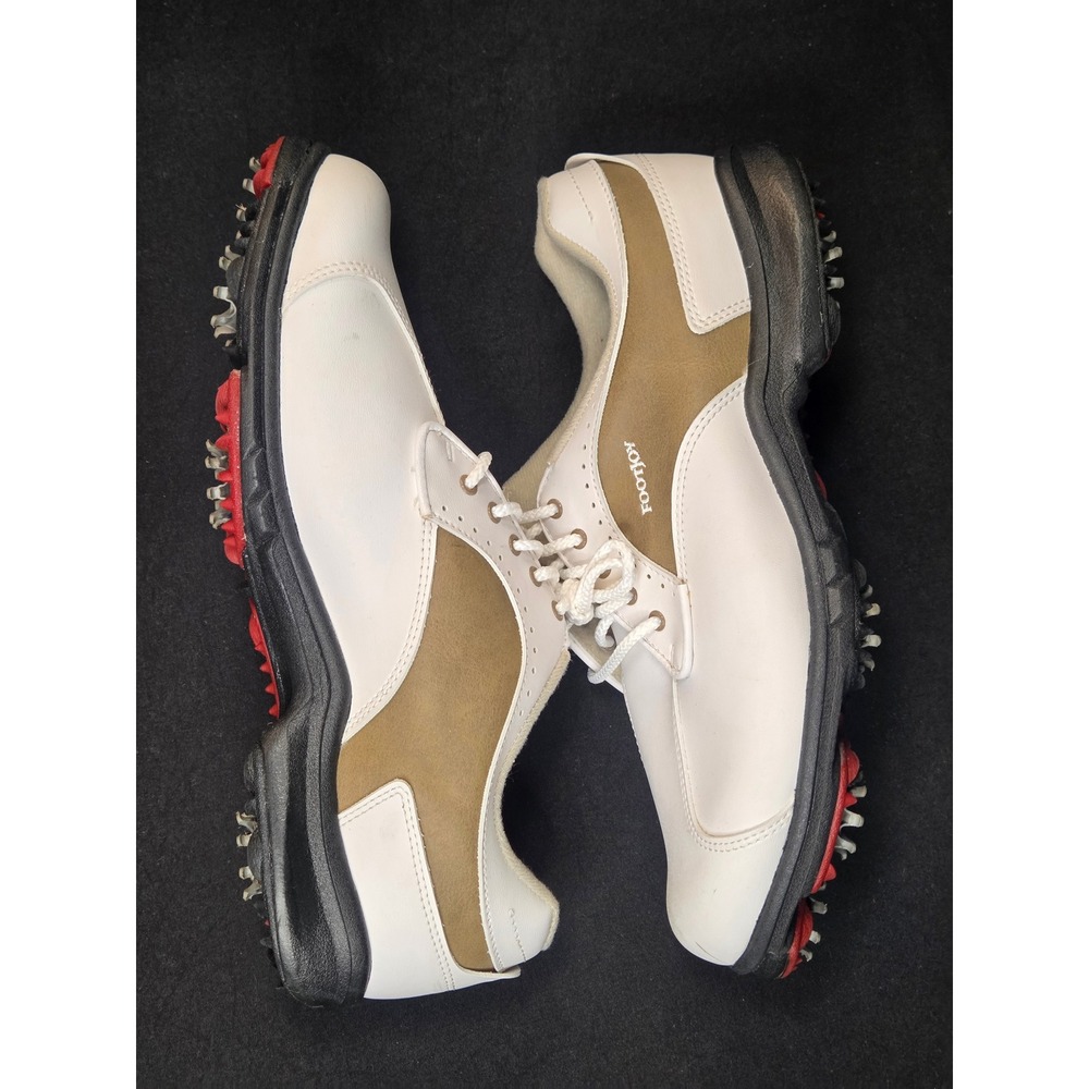 FootJoy GreenJoys Women 9.5 M White Tan Saddle Spiked leather Golf Shoes 48377